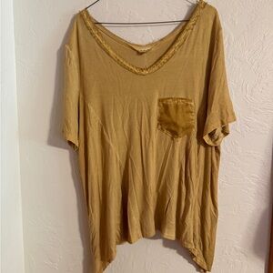 POL Tan Relaxed V-Neck Short Sleeve Tee